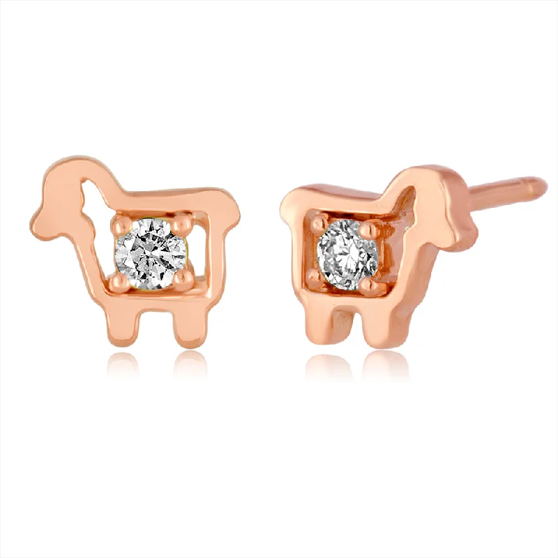 Cute animal-shaped drop earrings for playful charm -14K ROSE GOLD MINI SHEEP DIAMOND STUD EARRINGS