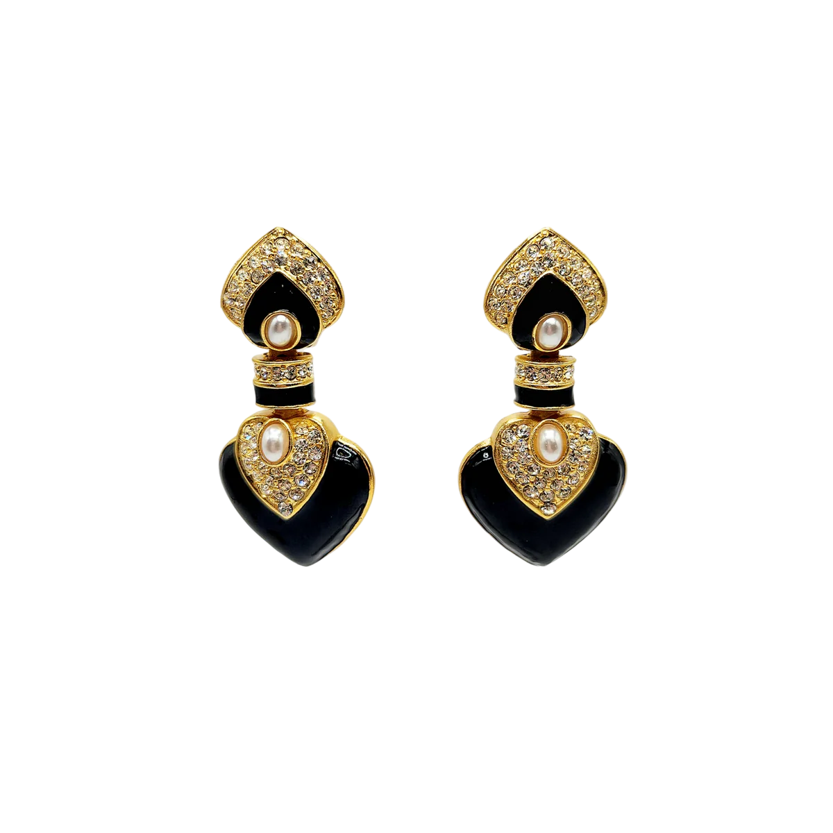 Elegant gold earrings for refined fashion -Black Drop Heart Clip