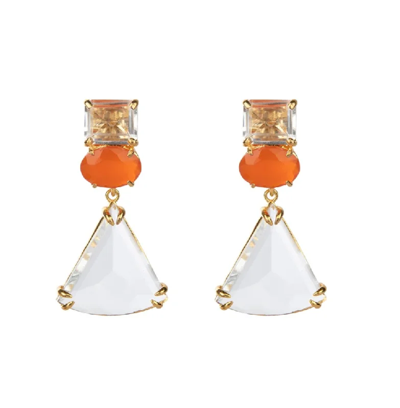 Luxurious gold earrings for bridal fashion -Carnelian White Topaz