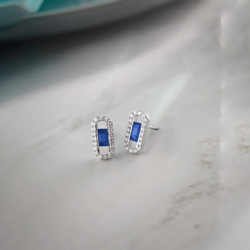 Swarovski crystal hoop earrings for sparkle -Created Sapphire Paperclip Studs