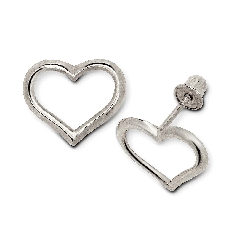 Silver stud earrings with cubic zirconia -Curata 14K Gold Polished Open Heart Screw Back Stud Earrings