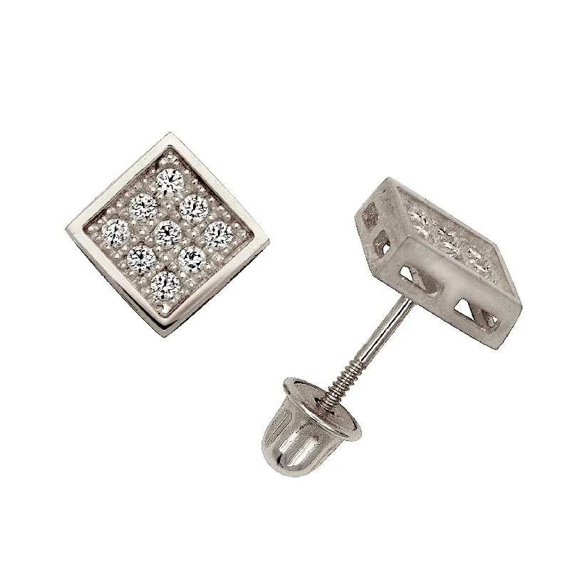 Trendy gold earrings for fashionable women -Curata 14k Gold Round Cubic Zirconia Micropave Square Screw-back Stud Earrings