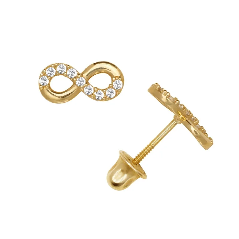 Designer earrings for special occasions -Curata 14k Gold Round Cubic Zirconia Small Infinity Screw-back Stud Earrings