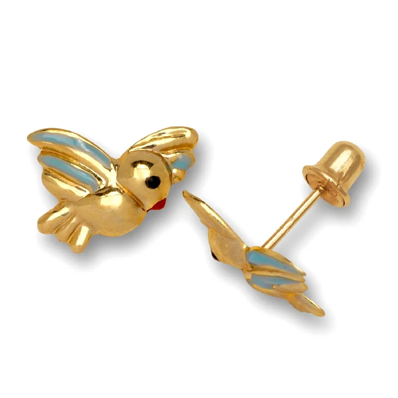 Elegant pearl stud earrings for weddings -Curata 14K Gold Small Colored Enamel Bird Stud Post Screw Back Earrings