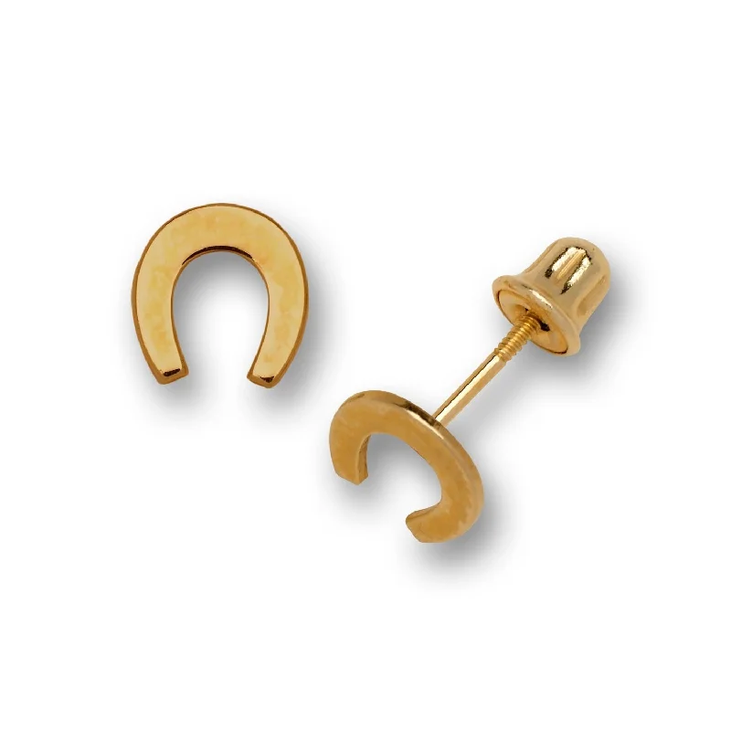 Minimalist drop earrings for daily looks -Curata 14K Gold Small Polished Lucky Horse Shoe Stud Screw Back Earrings