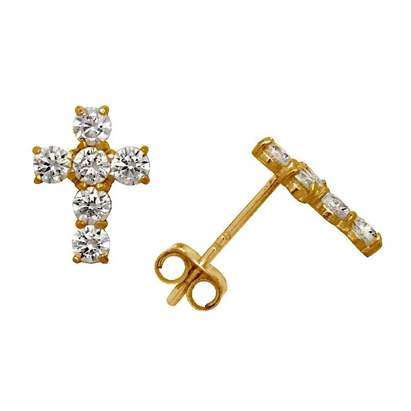 Long dangle earrings for formal occasions -Curata 14k Gold Small Round Cubic Zirconia Cross Post Stud Earrings