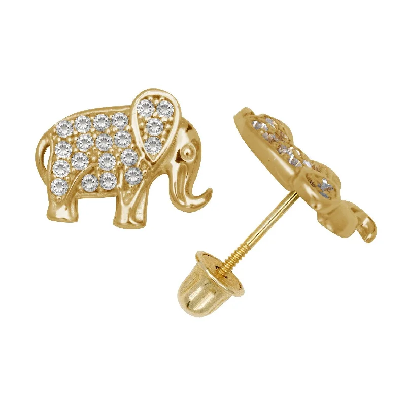 Small pearl earrings for delicate elegance -Curata 14k Gold Small Round Cubic Zirconia Elephant Stud Screw-back Earrings