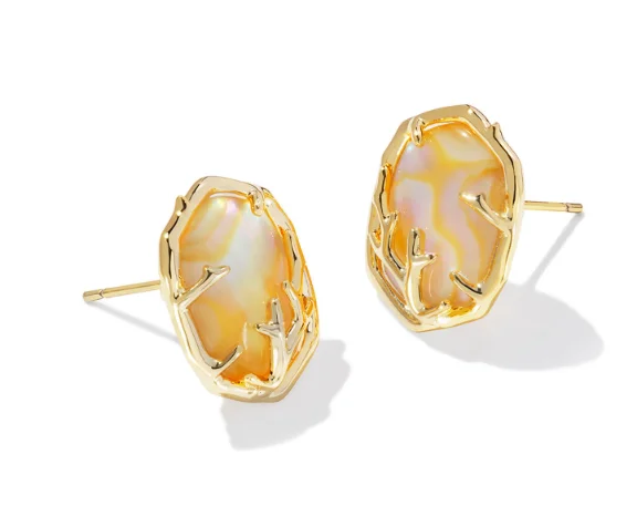 Artistic gemstone earrings for unique style -Daphne Gold Iridescent Abalone Coral Frame Stud Earrings by Kendra Scott