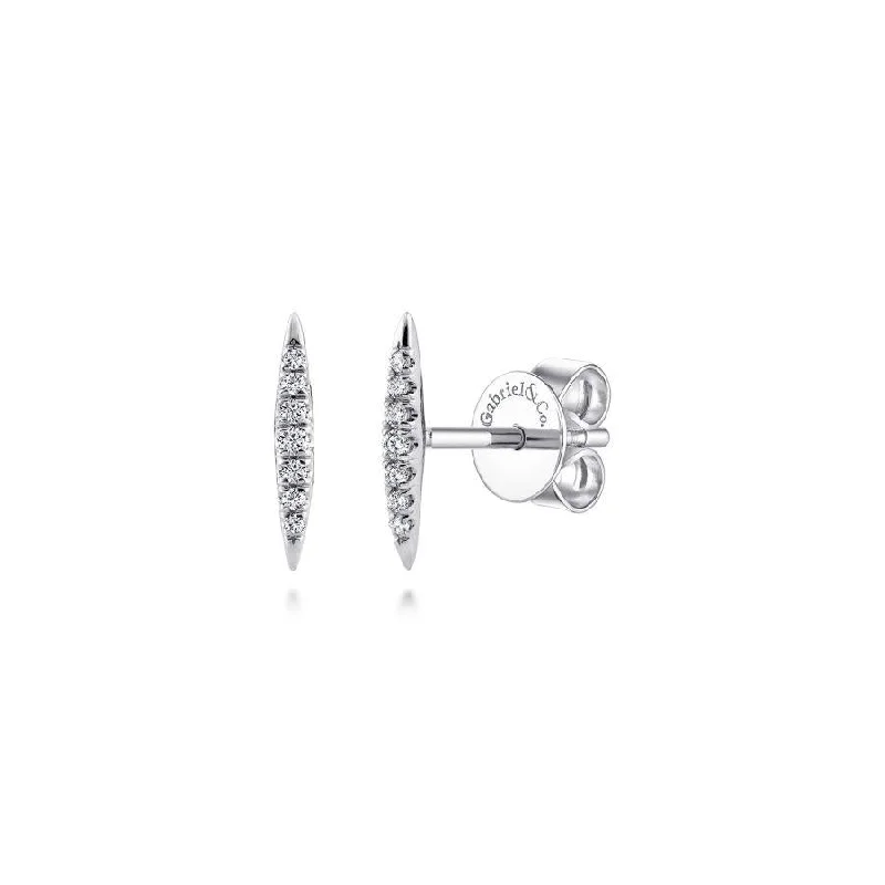 Stylish gold stud earrings for daily wear -White Gold Elongated Diamond Bar Stud Earring