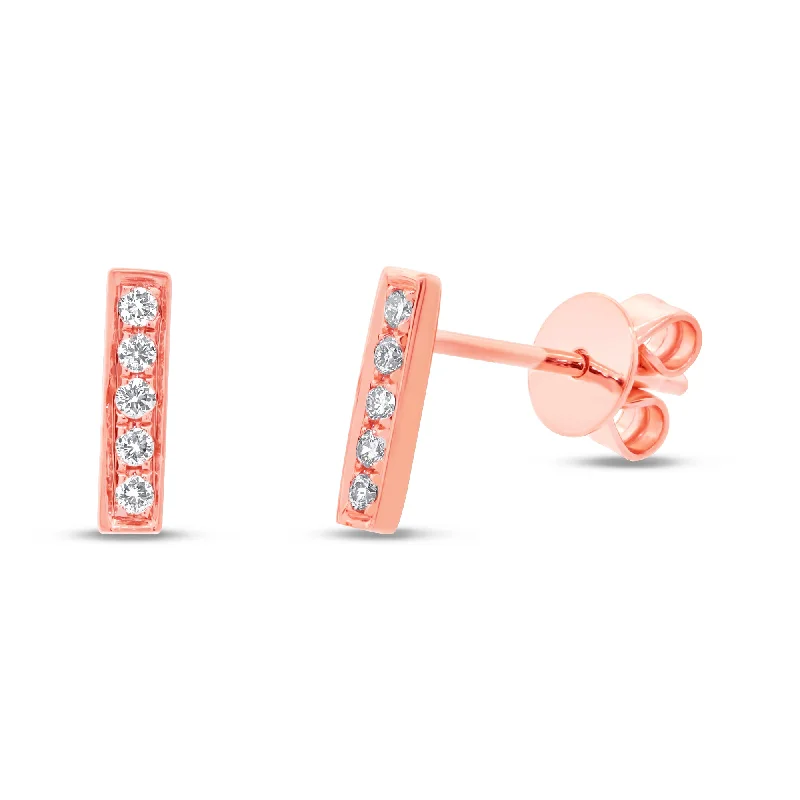 Fashionable silver stud earrings for versatile style -14K Rose Gold Pave Diamond Bar Studs