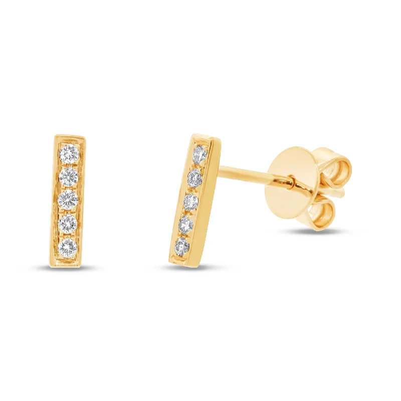 Large silver earrings for statement looks -14K Yellow Gold Pave Diamond Bar Studs