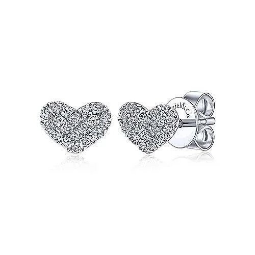 Fun geometric earrings for playful looks -14K White Gold Heart Shaped Pave Diamond Stud Earrings