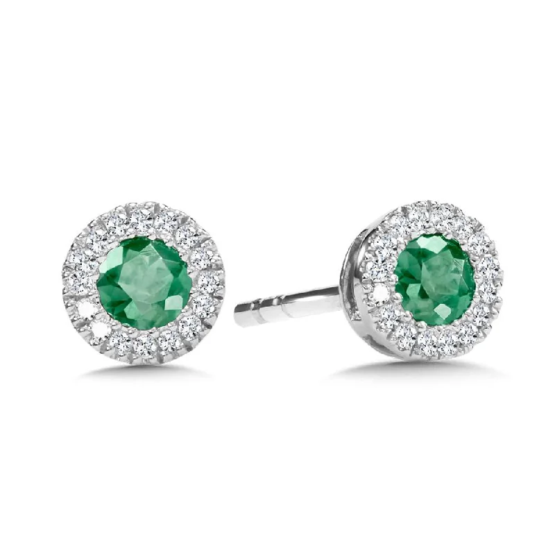 Silver and pearl earrings for elegant touch -DIAMOND & EMERALD HALO STUD EARRINGS