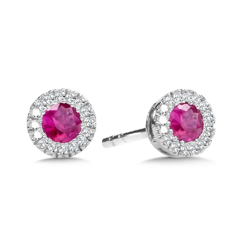 Statement ear cuffs for bold fashion -DIAMOND & RUBY HALO STUD EARRINGS