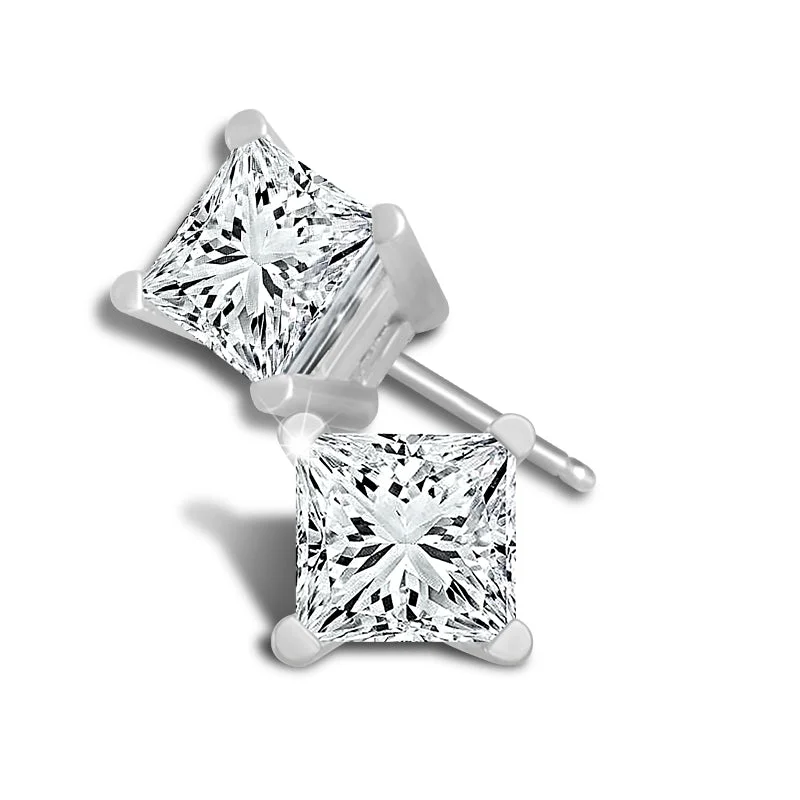 Stylish gold stud earrings for daily wear -14K White Gold 5/8 Square Diamond Studs