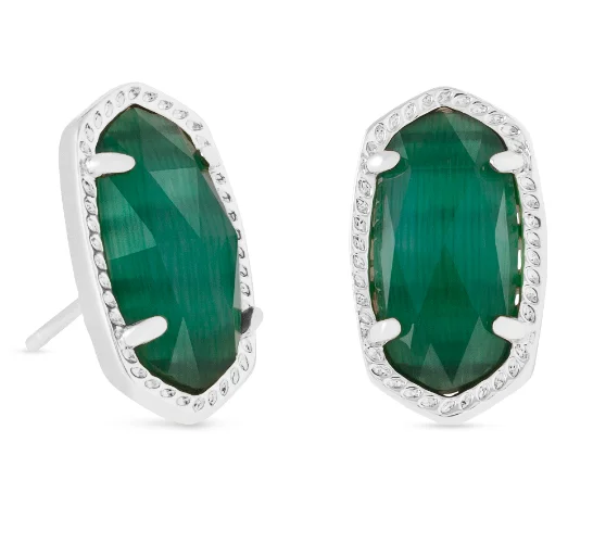 Fashionable silver stud earrings for versatile style -Ellie Stud Earrings Rhodium Emerald Cats Eye by Kendra Scott