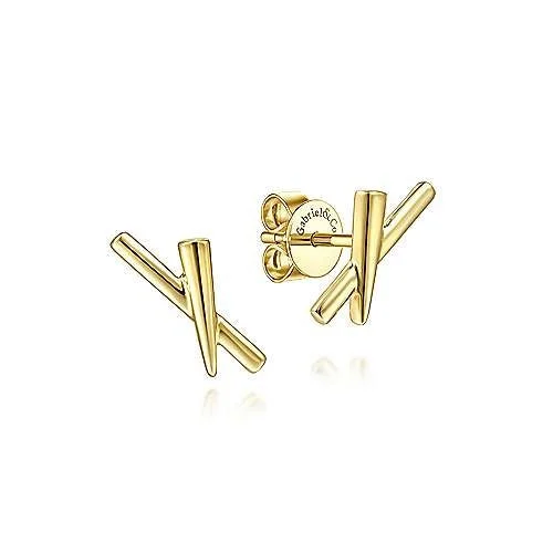 Fun geometric earrings for playful looks -14K Yellow Gold "X" Studs