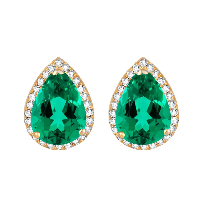 Luxury stud earrings for special occasions -Gold Over Sterling Silver Emerald and White Zircon Halo Stud Earring