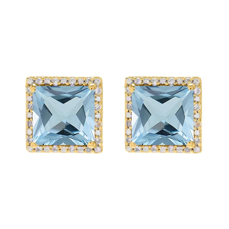 Big statement earrings for bold outfits -Gold Over Sterling Silver with Aquamarine and White Topaz Stud Earring