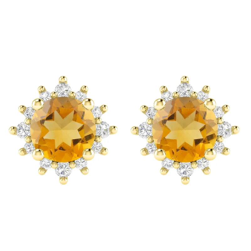 Silver hoop earrings for stylish wear -Gold Over Sterling Silver with Citrine and White Topaz Stud Earring