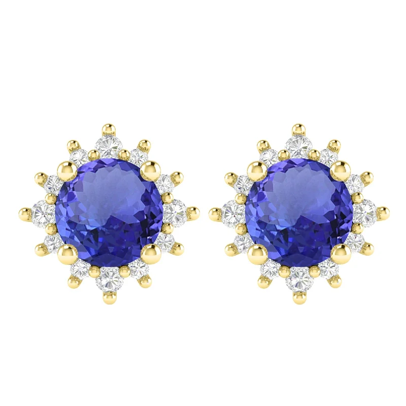 High-quality silver earrings for everyday use -Gold Over Sterling Silver with Tanzanite and White Topaz Stud Earring