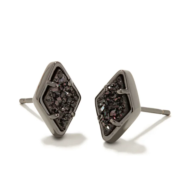 Swarovski hoop earrings for extra glam -Kinsley Gunmetal Stud Earrings in Black Drusy by Kendra Scott