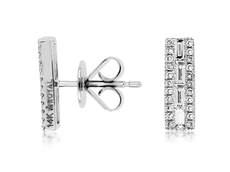 Swarovski crystal earrings for extra sparkle -14K White Gold Baguette and Pave Diamond Studs