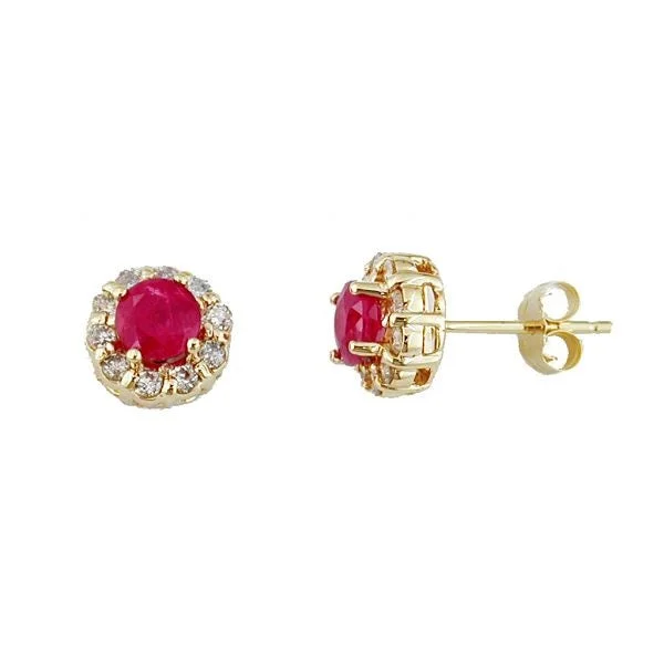 Elegant gold earrings for refined fashion -14K Yellow Gold Ruby and Diamond Studs