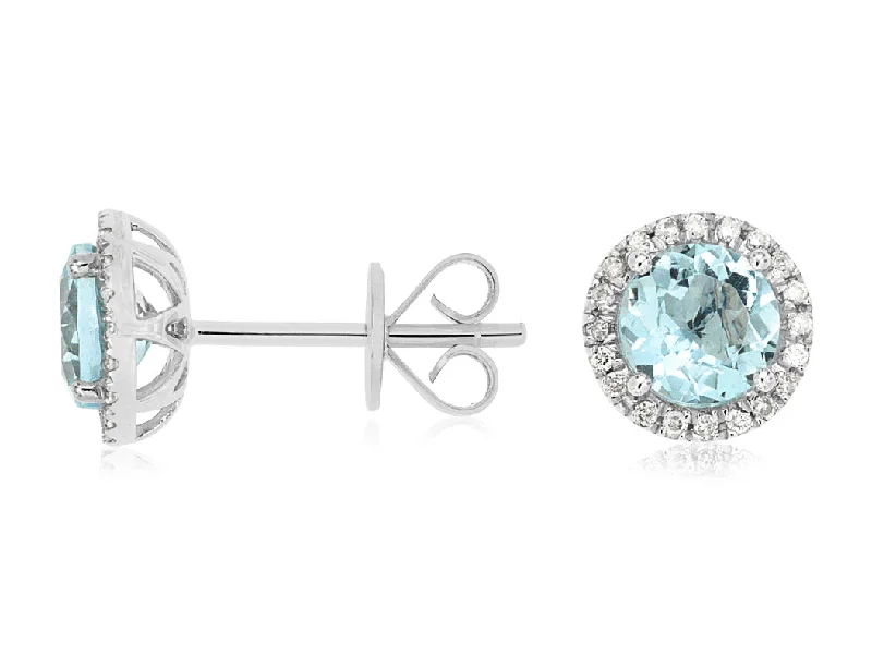 Big hoop earrings for a bold statement -14K White Gold Aquamarine and Diamond Studs