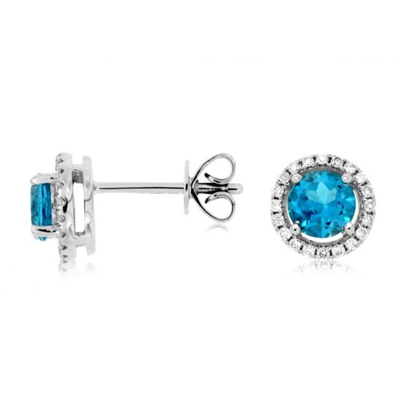 Fashionable ear cuffs with diamonds -White Gold Blue Topaz Studs