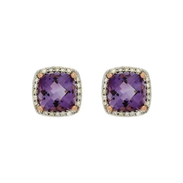 Bohemian crystal earrings for free-spirited women -14K Rose Gold Amethyst and Diamond Stud Earrings