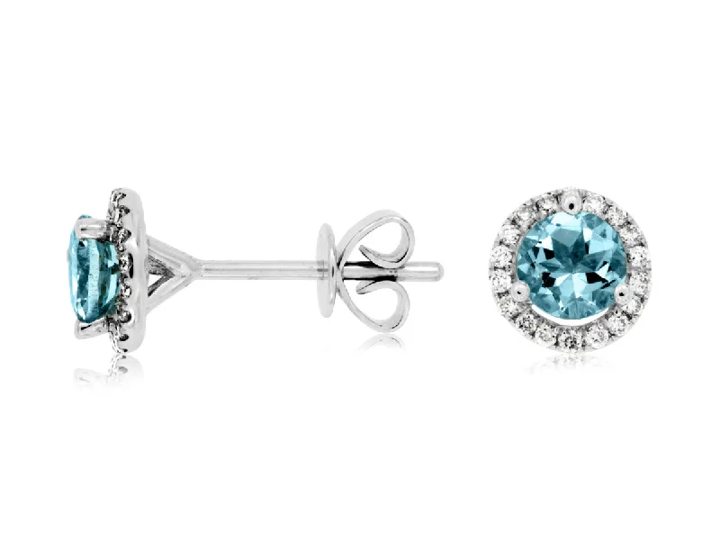 Minimalist gold stud earrings for subtle style -14KT WG .14CTW(R)AQUA/PAVE DIAMOND STUDS(R .65CTW AQUA))