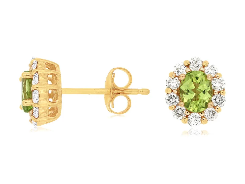 Crystal stud earrings for evening glamour -14K Yellow Gold Peridot and Diamond Stud Earrings