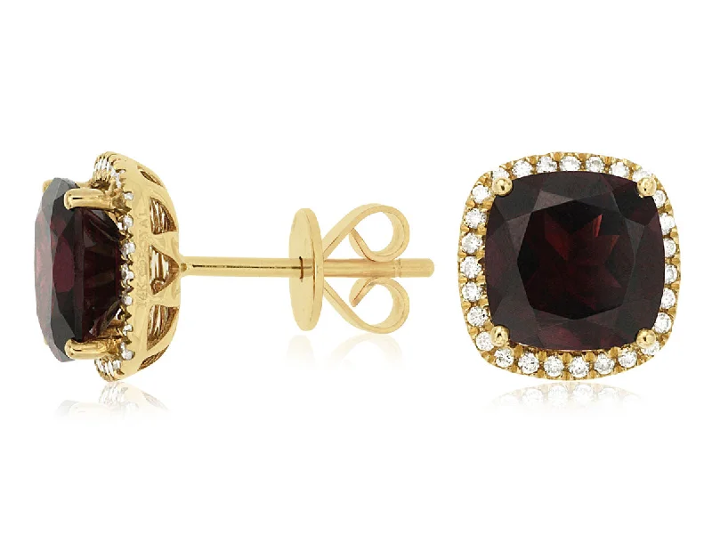 Vintage-inspired crystal earrings for timeless beauty -14K Yellow Gold Garnet and Diamond Stud Earrings