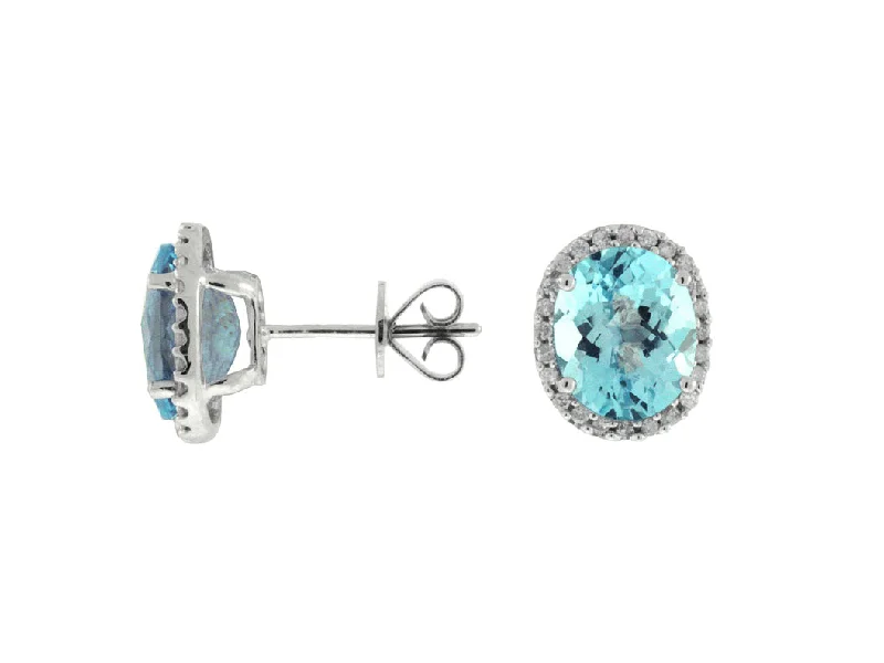 Gold drop earrings for classic looks -14KT WG .35CTW(O)BLUE TOPAZ/PAVE DIAMOND STUDS(6.30CTW BT)