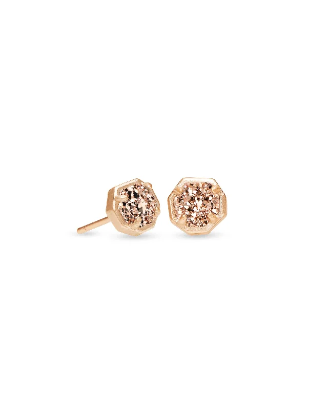 Swarovski crystal hoop earrings for sparkle -Nola Rose Gold Plated Stud Earrings In Rose Gold Drusy by Kendra Scott