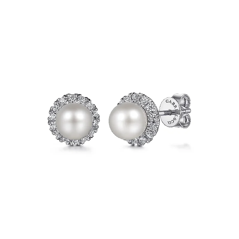 Silver and pearl earrings for elegant touch -14K White Gold Pearl stud Earrings