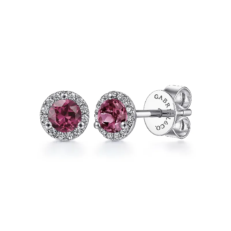 Fun geometric earrings for playful looks -14K White Gold Pink Tourmaline Stud Earring