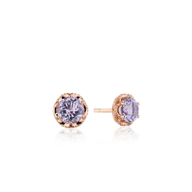 Fashionable silver stud earrings for versatile style -14K Rose Gold Amethyst Stud Earrings