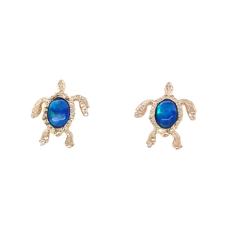 Long crystal earrings for formal outfits -14KT SMALL OPAL TURTLE STUDS