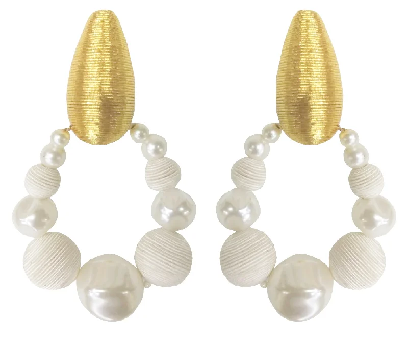 Large silver earrings for statement looks -Silk Pearl Teardrop Hoop Gold