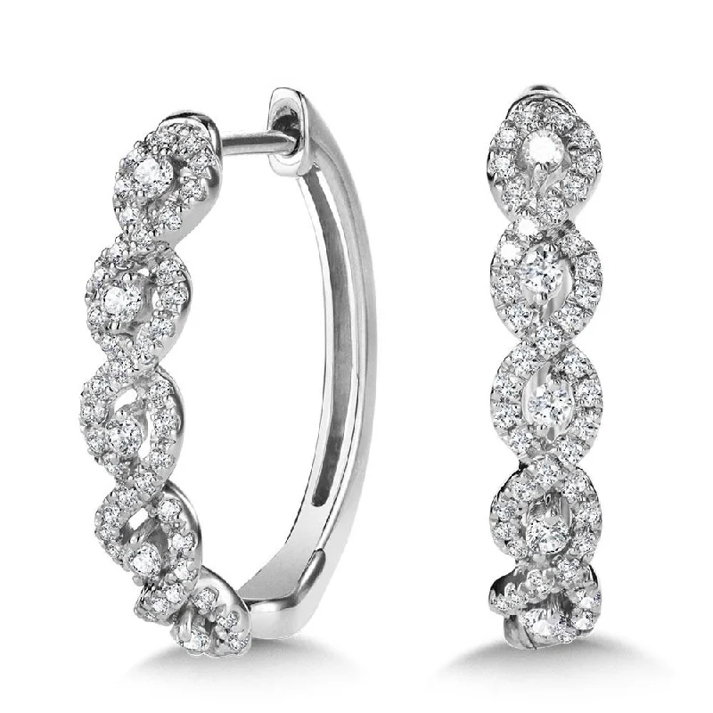 Luxury stud earrings for special occasions -SPIRAL DIAMOND GRATITUDE OVAL HOOP EARRINGS