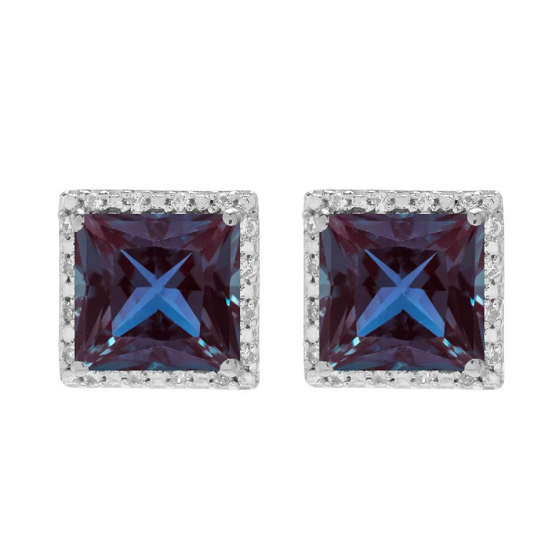 Classic silver earrings for everyday wear -Sterling Silver Color Changing Alexandrite & White Topaz Stud Earring