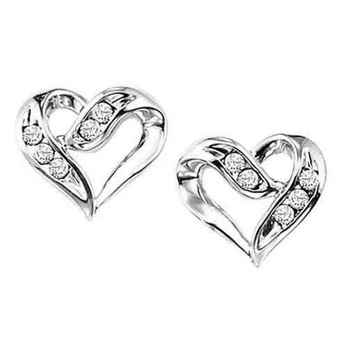 Artistic gemstone earrings for unique style -Sterling Silver Heart Shaped Diamond Stud Earrings