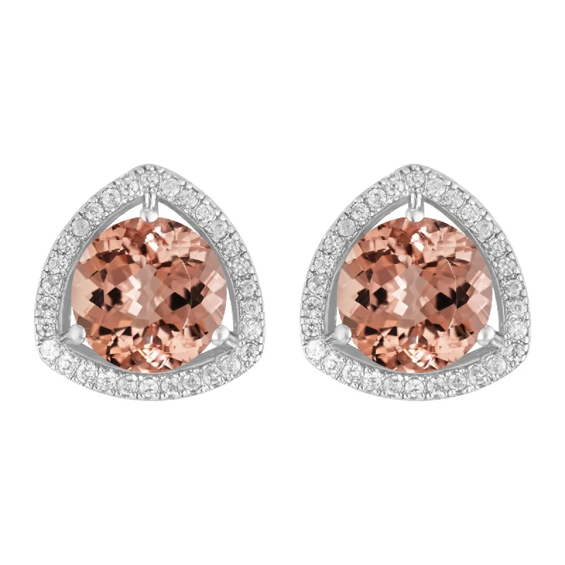 Luxury drop earrings with diamonds -Sterling Silver Morganite and White Topaz Halo Stud Earring