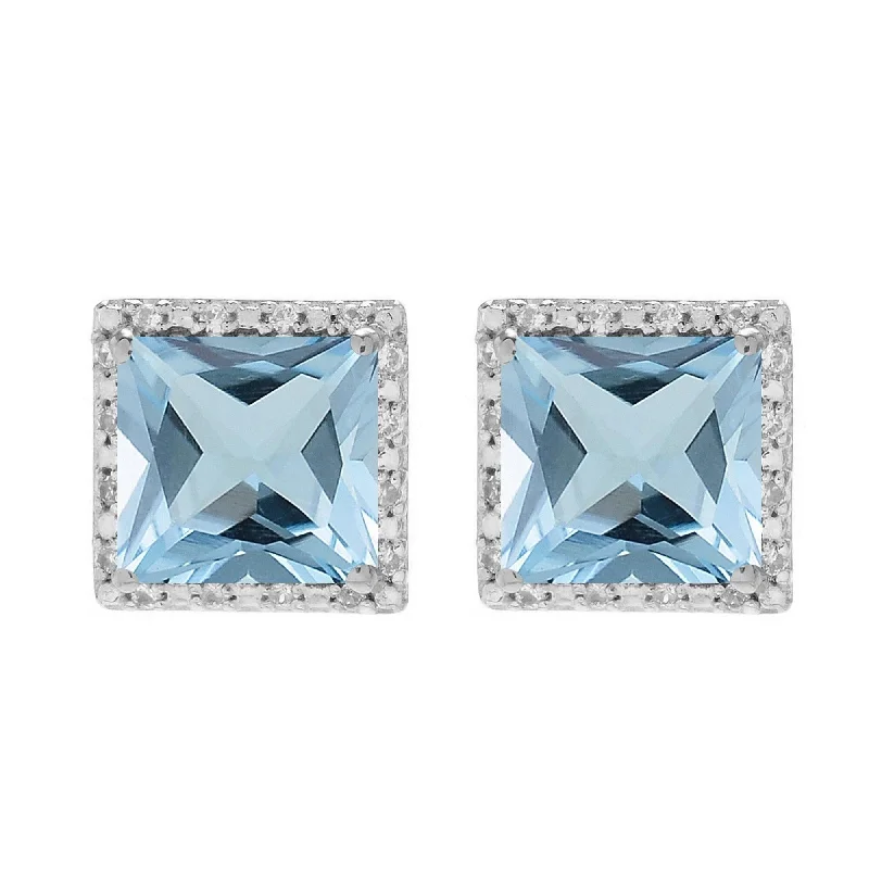 Swarovski crystal earrings for extra sparkle -Sterling Silver Natural Sky Blue Topaz and White Topaz Halo Stud Earring