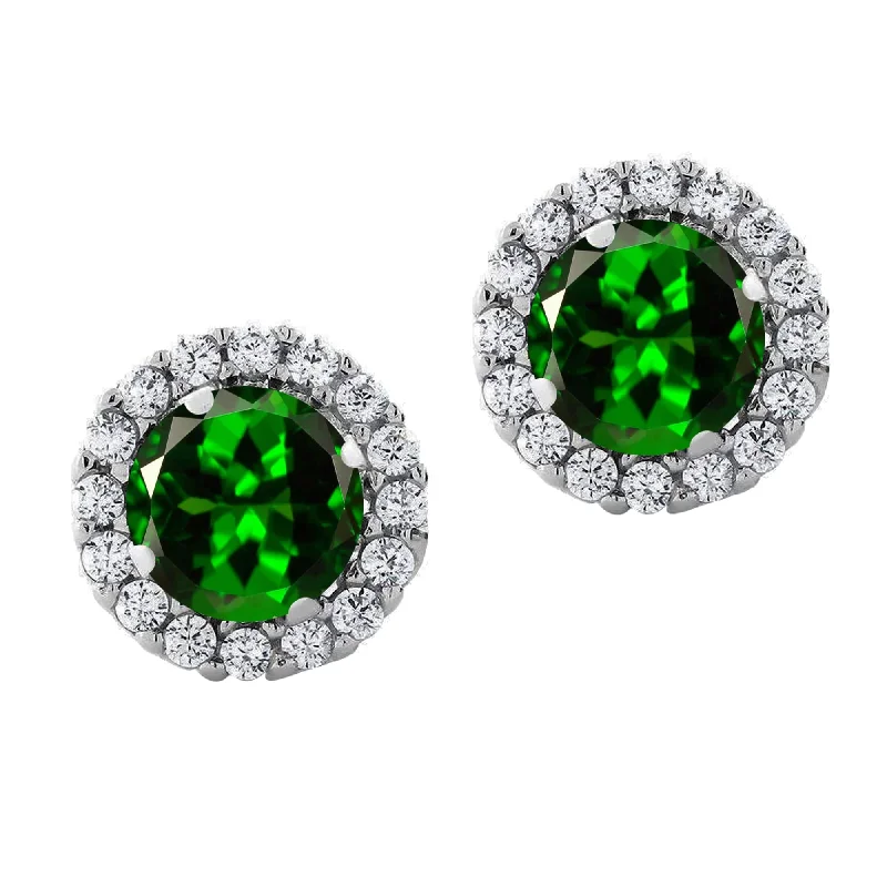 Chic gold hoop earrings for evening events -Sterling Silver with Chrome Diopside and White Topaz Stud Earring