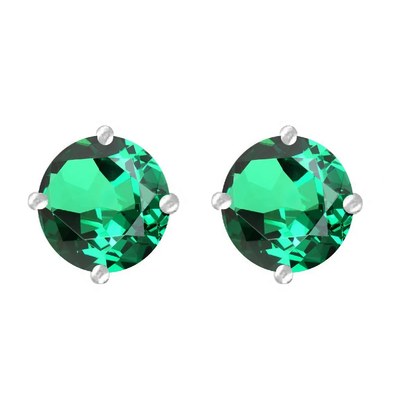 Colorful drop earrings for adding a pop of color -Sterling Silver with Emerald Stud Earring