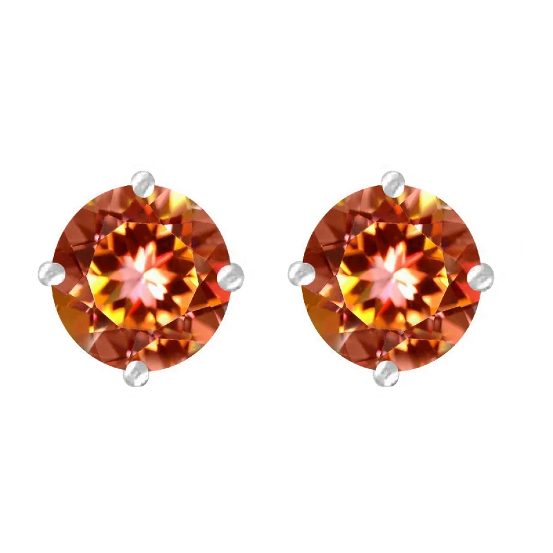 Cute flower stud earrings for feminine style -Sterling Silver with Fire Topaz Stud Earring