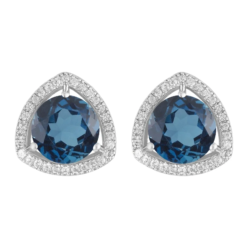 Gold earrings for trendy women -Sterling Silver with London Blue Topaz and White Topaz Halo Stud Earring